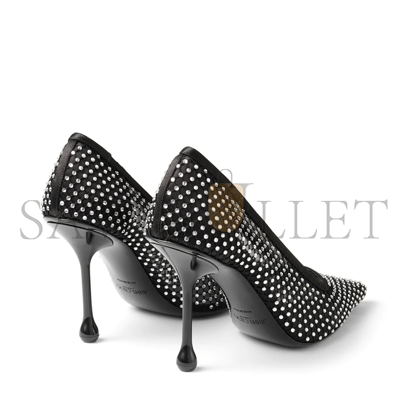 JIMMY CHOO IXIA 95 BLACK SATIN CRYSTAL MESH PUMPS IXIA95QHS JIMMY CHOO IXIA 95 BLACK SATIN CRYSTAL MESH PUMPS IXIA95QHS